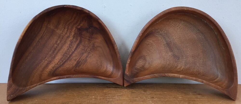 Vtg Tiki Mid Century Monkeypod Wood Wooden Pair Serving Tray Bowls Philippines